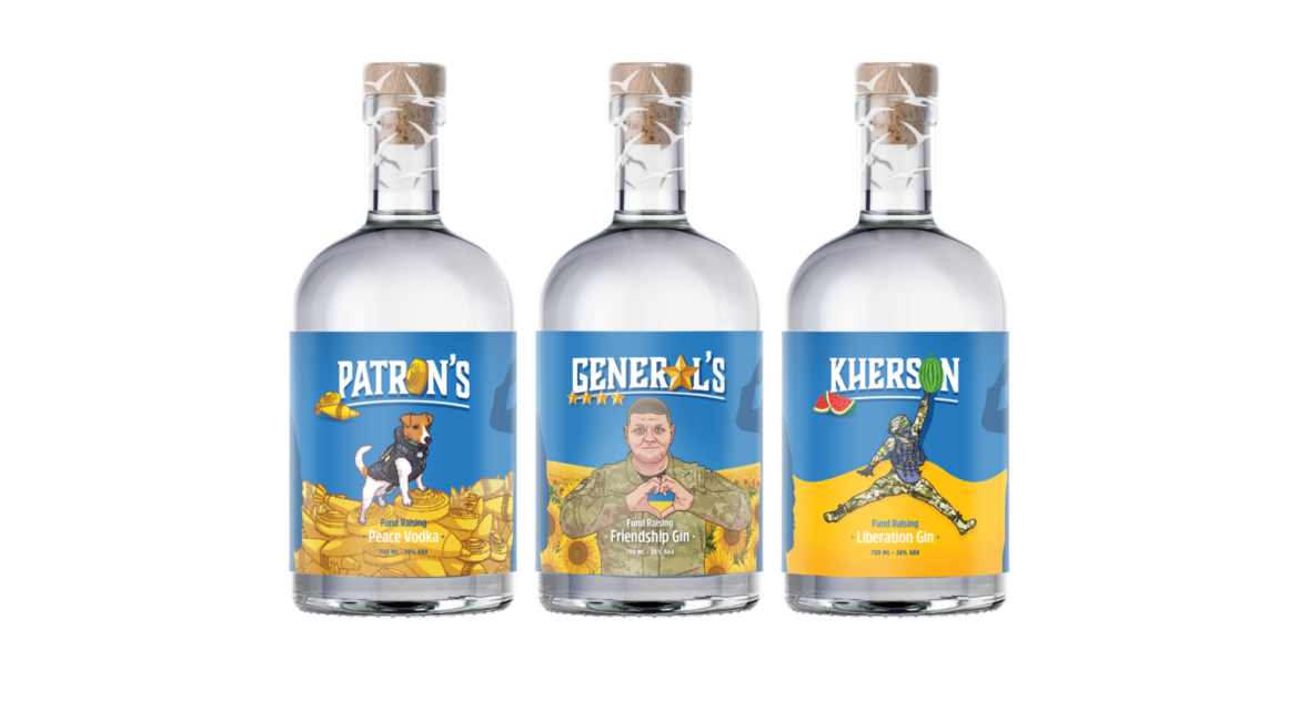 Image showing the three fund-raising bottles released by Sunshine and Sons in support of Ukraine.